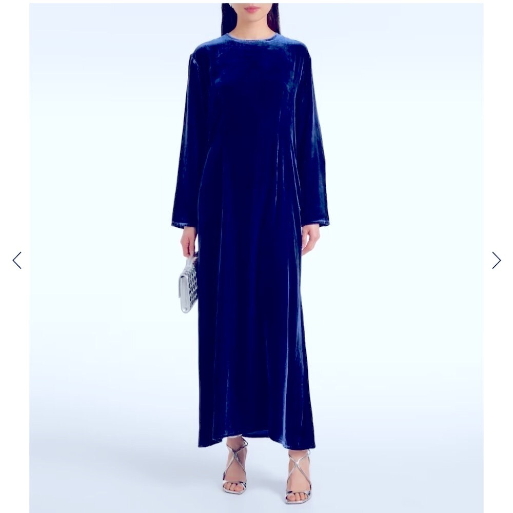 VINTAGE Talbots | Blue Velvet Maxi Gown Long Sleeve Slit |‎ Women's Size Medium